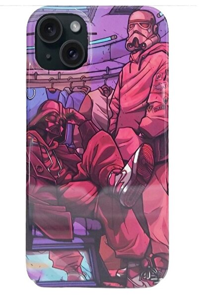 Lionix Apple iPhone 15 Karikatür Desenli Sert Arka Kapak Kırmızı