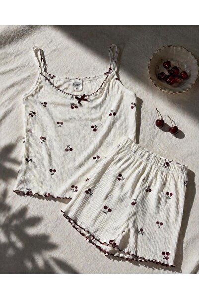 MODA Askılı Kiraz Desenli Pijama Takım