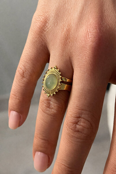 Arthesia Jewelry Yeşil Taşlı Gold Yüzük | Vintage Oval Taş Ayarlanabilir Kadı...