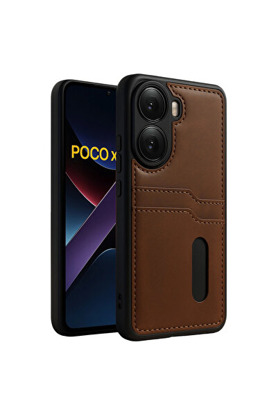 evimdeyokyok Xiaomi Poco X7 Pro Kılıf Sara Kartvizitli Deri Kılıf - Taba