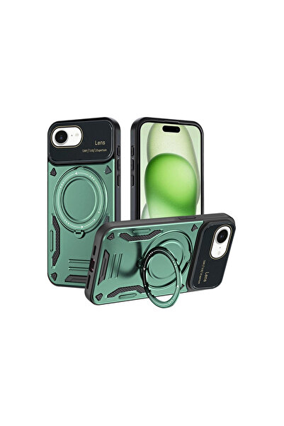 NewFace iPhone 17E Kılıf Joy Lens Standlı Kapak - Koyu Yeşil
