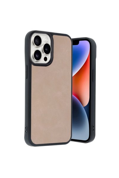 Generic Brand Apple iPhone 14 Pro Max Case Aras Leather Cover - Powder