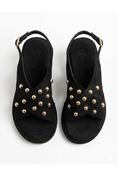 ELEVAM Γυναικεία πέδιλα σε καφέ καστόρι με χιαστί λουράκια και χρυσή λεπτομέρ...