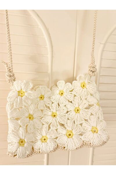 ARTTMACRAME Ψάθινη τσάντα μοντέλου λουλουδιών