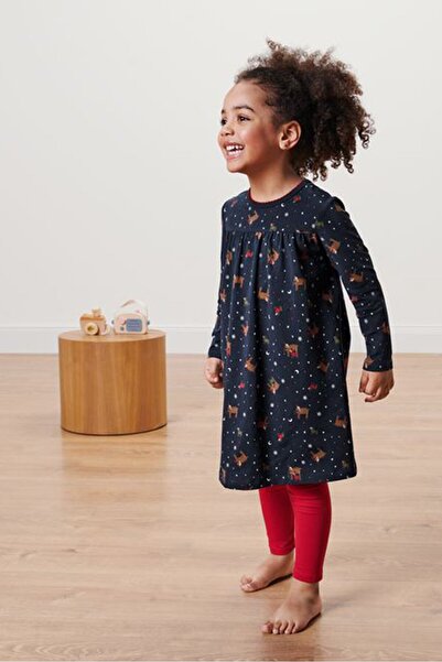 Tchibo Toddlers Girl 2 Pc Allover Printed Pajama Set, Navy Combo