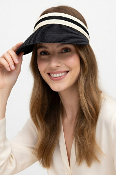 Mollycrush Women's Black Straw Crown Visor |   Hijab Compatible Summer Beach and Tennis Hat