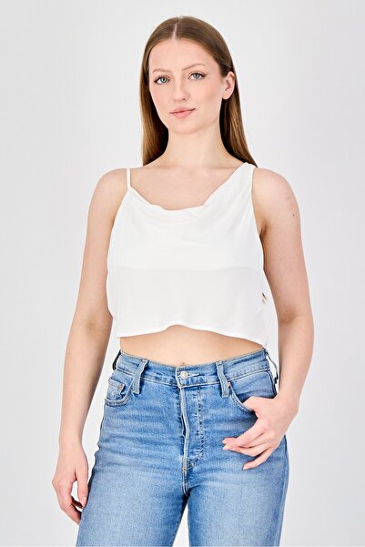 Don't Call Me Jennyfer Women Asymmetrical Neck Sleeveless Solid Top, White