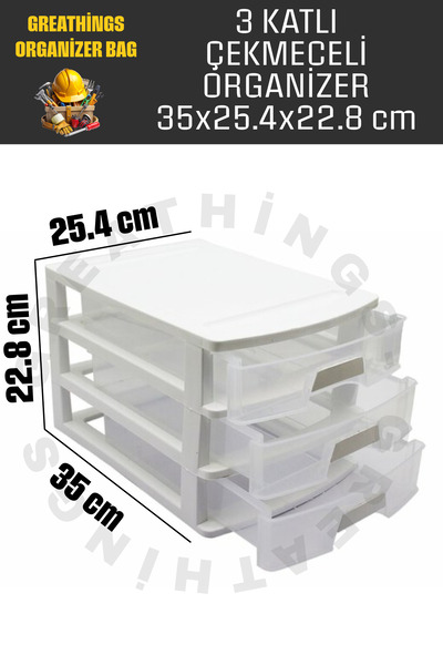 Greathings 3 Katlı Plastik Çekmeceli Çok Amaçlı Düzenleyici Organizer Malzeme...