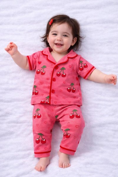 derin baby 100% Cotton Short Sleeve Buttoned Summer Cherry Patterned Boys Gir...
