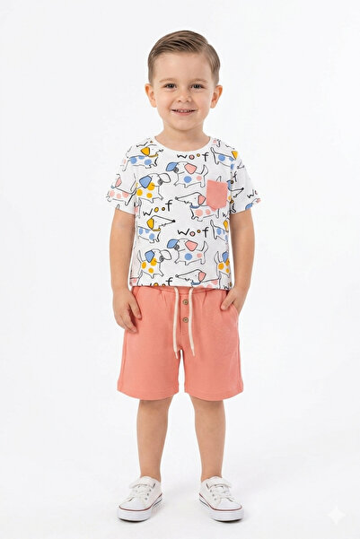 Baby Kız & Erkek Bebek Ve Çocuk Alt Üst Takım Hayvan Desenli Tshirt Cepli Şor...