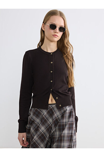 LC Waikiki Özmarka New Season Crew Neck Ribbed Women's Knitwear Cardigan