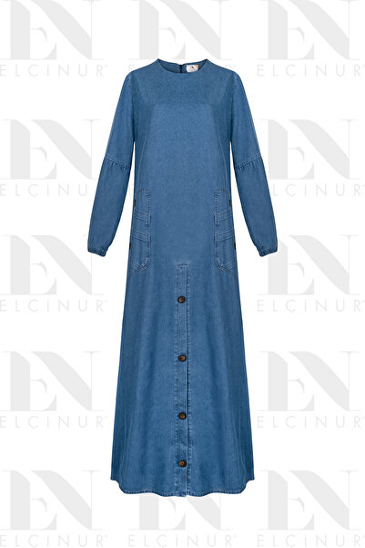 ELÇİNUR 26244 Women's Denim Dress Modern Long Relaxed Fit