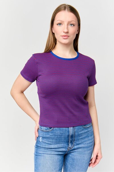 Don't Call Me Jennyfer Women Crew Neck Short Sleeve Stripe Top, Multicolor