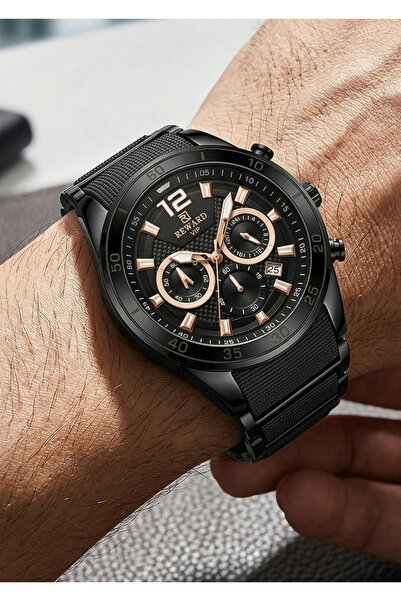 Reward Men's Black Case Black Metal Silicone Cord Sports Wristwatch 2 Years W...