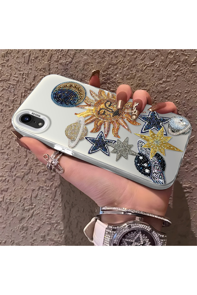 PATTERNOVA iPhone XR Uyumlu Yüksek Kaliteli Yıldız ve Ay Desenli Kılıf, Günlü...
