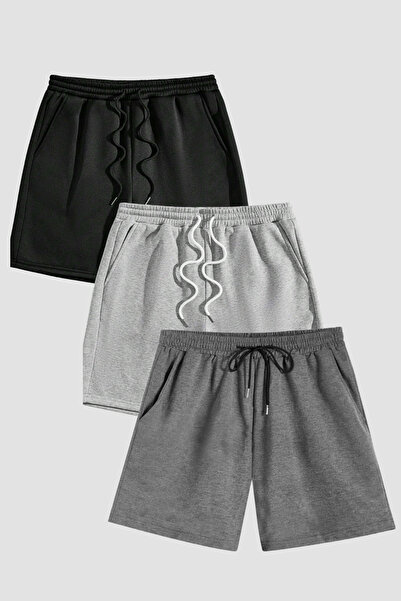 SURMARİ Set of 3 Comfortable Fit Unisex Combed Cotton Sports Shorts