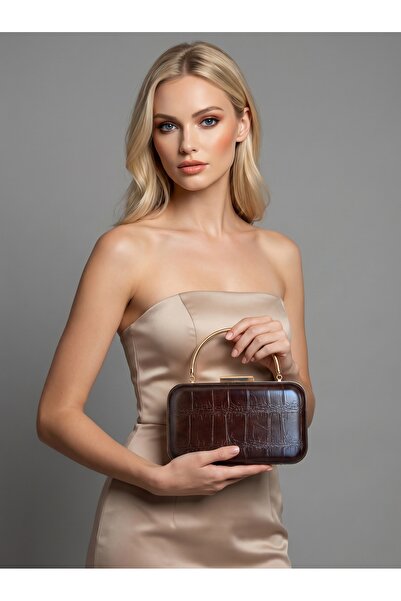 Biçanta Καφέ χρυσό με λεπτομέρειες και χοντρό σχέδιο κροκόδειλου Γυναικεία βρ...