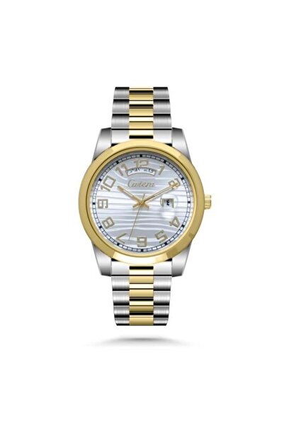 catera Date and Day Watch with Silver and Gold Color Steel Strap and White Dial