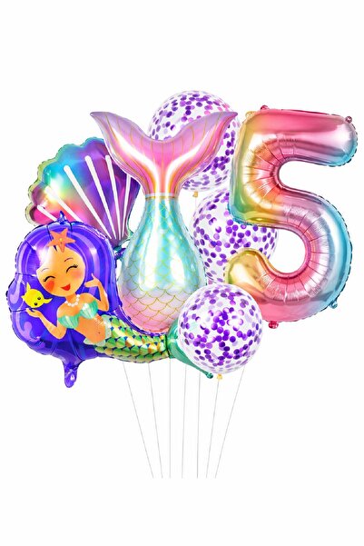 BKMC PARTY Deniz Kızı Kuyruğu Deniz Kabuğu Temalı Doğum Günü Balon Seti Konfe...