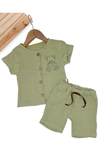 voyyo kids baby قميص صيفي من الموسلين للأولاد الصغار مع شورت لعمر 6-9-12-18 ش...