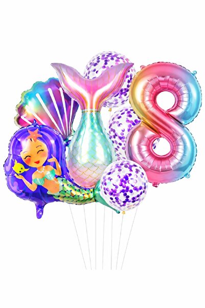 Bkmc Deniz Kızı Kuyruğu Deniz Kabuğu Gökkuşağı Rakam Doğum Günü Balon Seti Ko...