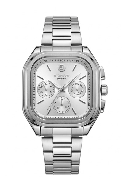 Reward Men's Silver Dial Metal Cord Square Case Multifunction Wristwatch 2 Ye...