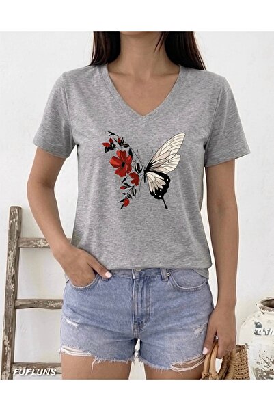 FUFLUNS ΓΥΝΑΙΚΕΙΟ ΜΠΛΟΥΖΑΚΙ OVERSIZE ΜΕ ΛΑΙΜΟΚΟΨΗ ΣΕ ΣΧΗΜΑ V ΜΕ ΣΤΑΜΠΑ ΠΕΤΑΛΟ...