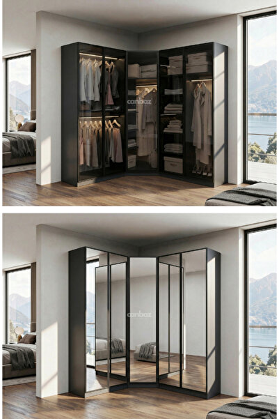 CANBAZ FURNİTURE Esla modüllü köşe 5 cam kapaklı %100 MDF (KURULUMLU)