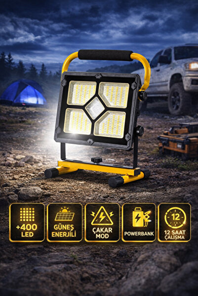 TAREZ 400 LED Şarjlı Projektör Solar Kamp Lambası Taşınabilir Güçlü Işıldak P...