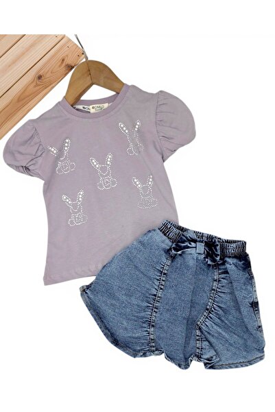 Egelite Καλοκαιρινό τζιν σορτς για κορίτσια με φούστα και μπλούζα, για ηλικίε...