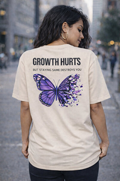 LAND MODA Women's Purple Butterfly Oversize T-Shirt with Writing on the Back ...