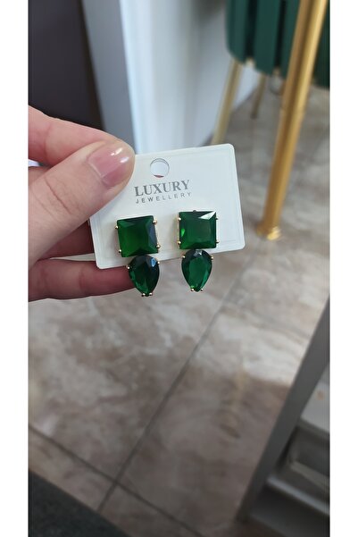 Zeyem Jewelry Boutiquee Yeşil Kare Figürlü Küpe
