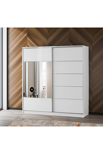 Erz Design Buket Çekmeceli Geniş Raf Askılı Aynalı Sürgülü Gardırop 230cm