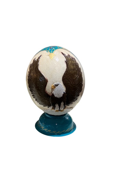Ebrişim Dekoratif Devekuşu Yumurtası | 20 cm – Çiçekli desen