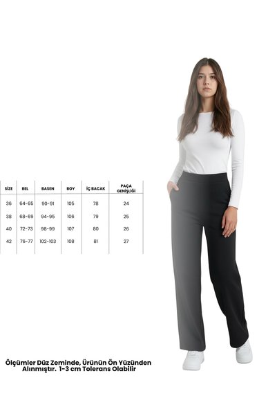 ModaAzen Black High Waist Lycra Straight Cut Women's Palazzo Trousers with Pockets