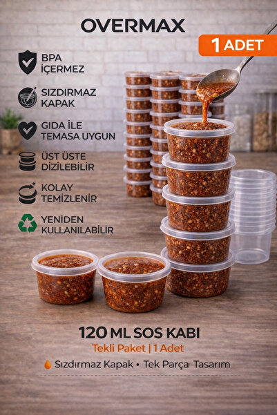 OVERMAX 1 Adet 120 ml Sızdırmaz Sos Kabı | Mini Saklama Kabı, Buzluk Kabı, So...