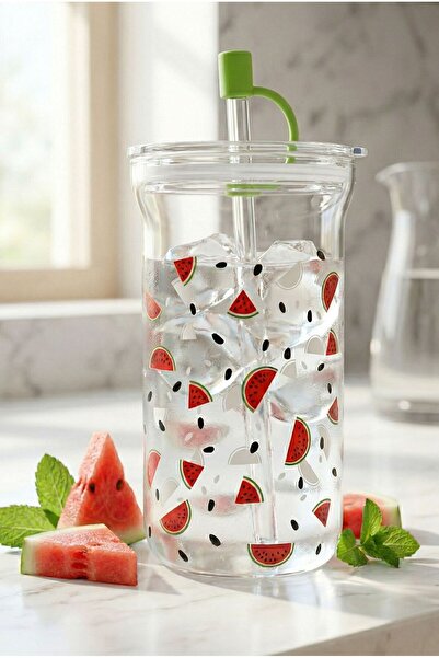 Caga Home CAGA Pinterest Karpuz Desenli 750ML Cam | Pipetli Bardak | Kapaklı ...