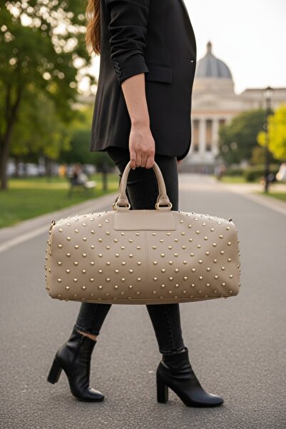 enoch Women's Leather Stylish Cylinder Hand and Shoulder Bag with Gold Stud D...