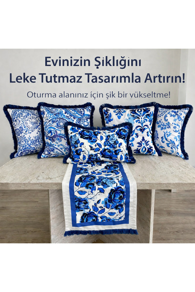 KEDİ Blue Set 5 Kırlent Kılıfı 1 Runner