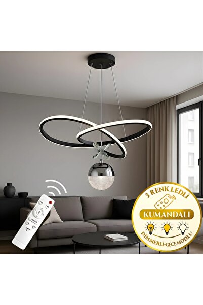 Elektroyou Adore Siyah Krom Uzaktan Kumandalı 3 Renk Ledli Modern Özel Tasarı...