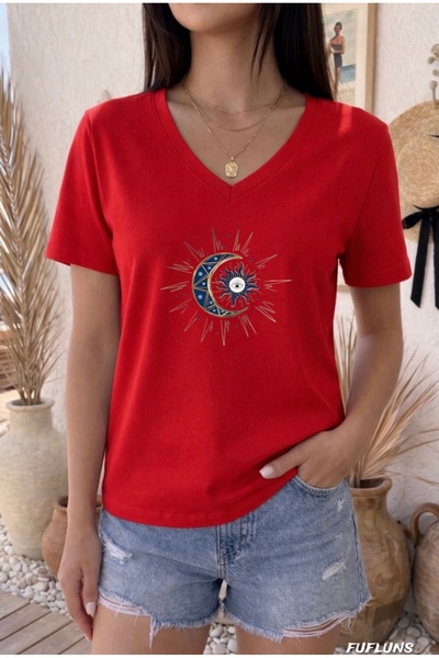 FUFLUNS T-Shirt - Κόκκινο - Oversize