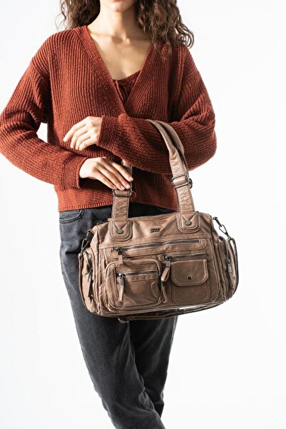 Baginn Γυναικεία τσάντα ώμου από δέρμα πλυμένο Vegan-τεχνητό δέρμα με πολλές ...