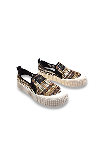 Guja حذاء رياضي نسائي بني اللون بدون أربطة مع تفاصيل منسوجة من القش