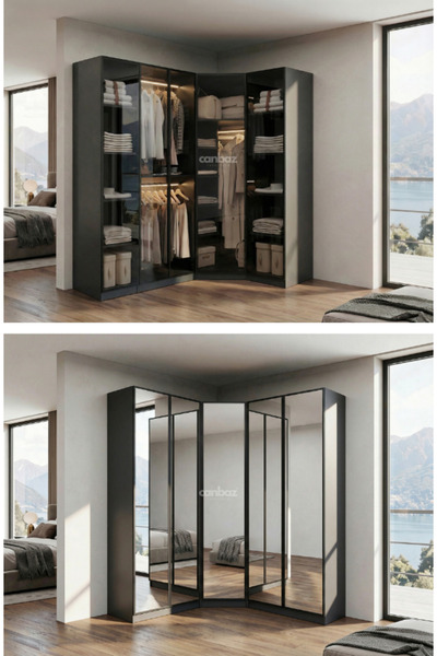 CANBAZ FURNİTURE Esla modüllü köşe 5 cam kapaklı %100 MDF (KURULUM DAHİL)