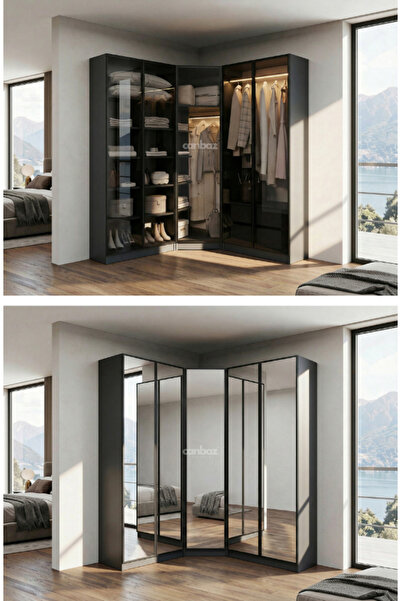 CANBAZ FURNİTURE Esla modüllü köşe 5 cam kapaklı %100 MDF (KURULUM DAHİL)