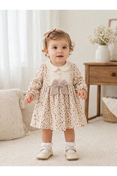 Pure Boutique Κομψό φλοράλ φόρεμα για κοριτσάκι με γιακά και φιόγκο