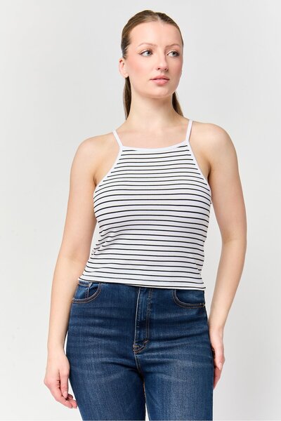 Don't Call Me Jennyfer Women Round Neck Sleeveless Stripes Tank Top, Multicolor