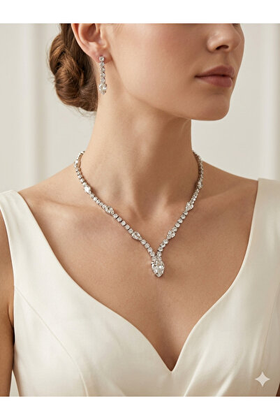Hayalperest boncuk Roselle Stone Evening Dress Necklace Earring Set Special D...