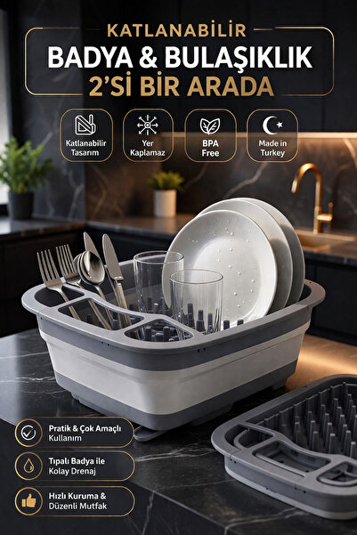 GENCHOME HOMEWARE Tıpalı Katlanabilir Badya Bulaşıklık 2’si 1 Arada | Pratik ...
