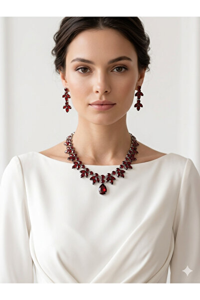 Limelia Elmira Stone Bridal Jewelry Set Marquise Cut Necklace Earrings Weddin...